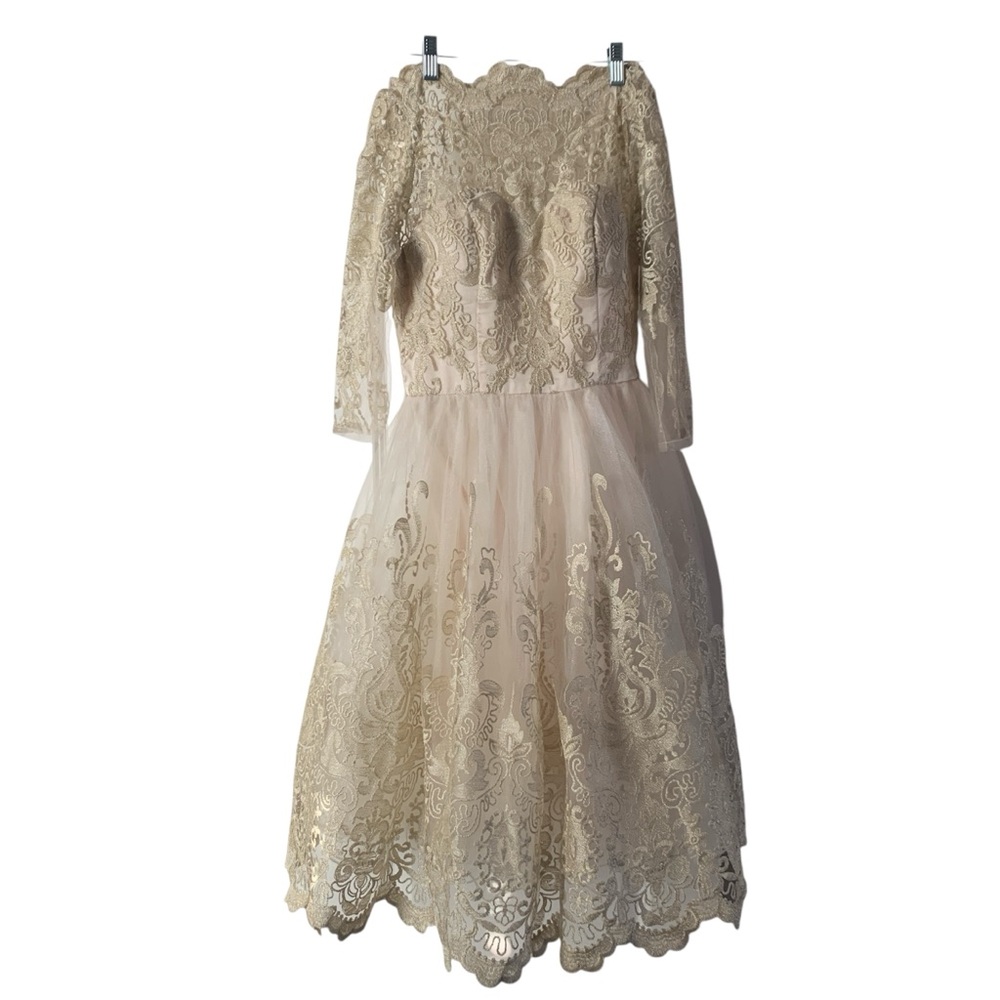 Chi Chi London Gold Lace Midi Wedding Dress Style 41735 - NWT - Size 2